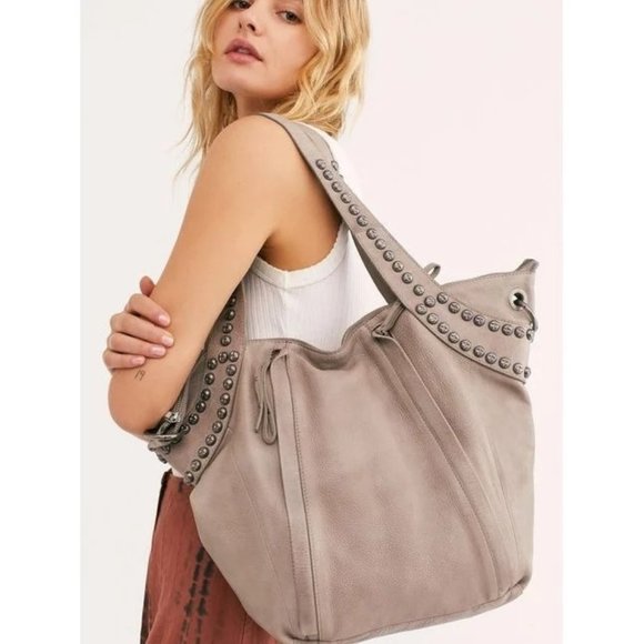 Free People Handbags - Free People Sloane Studded Leather Tote in Taupe
